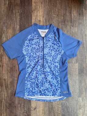 Hind Women's XL 1/4 Zip Blue Floral Cycling Shirt Pockets Jersey Biking